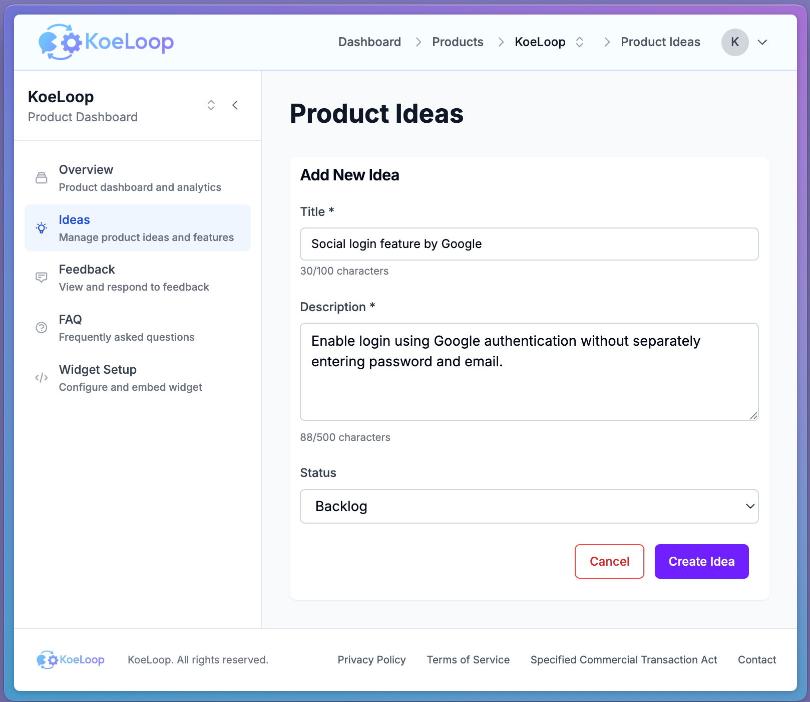 Feature Idea Registration Form